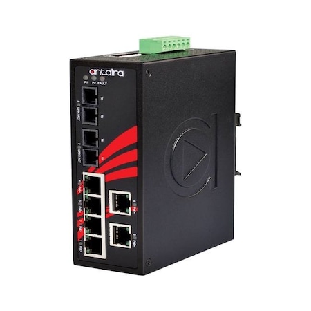 Antaira 8-Port Industrial PoE+ Unmanaged Ethernet Switch, w/6-10/100Tx *+ 2-100Fx Multi-mode 2Km LNP-0802-M-24-T